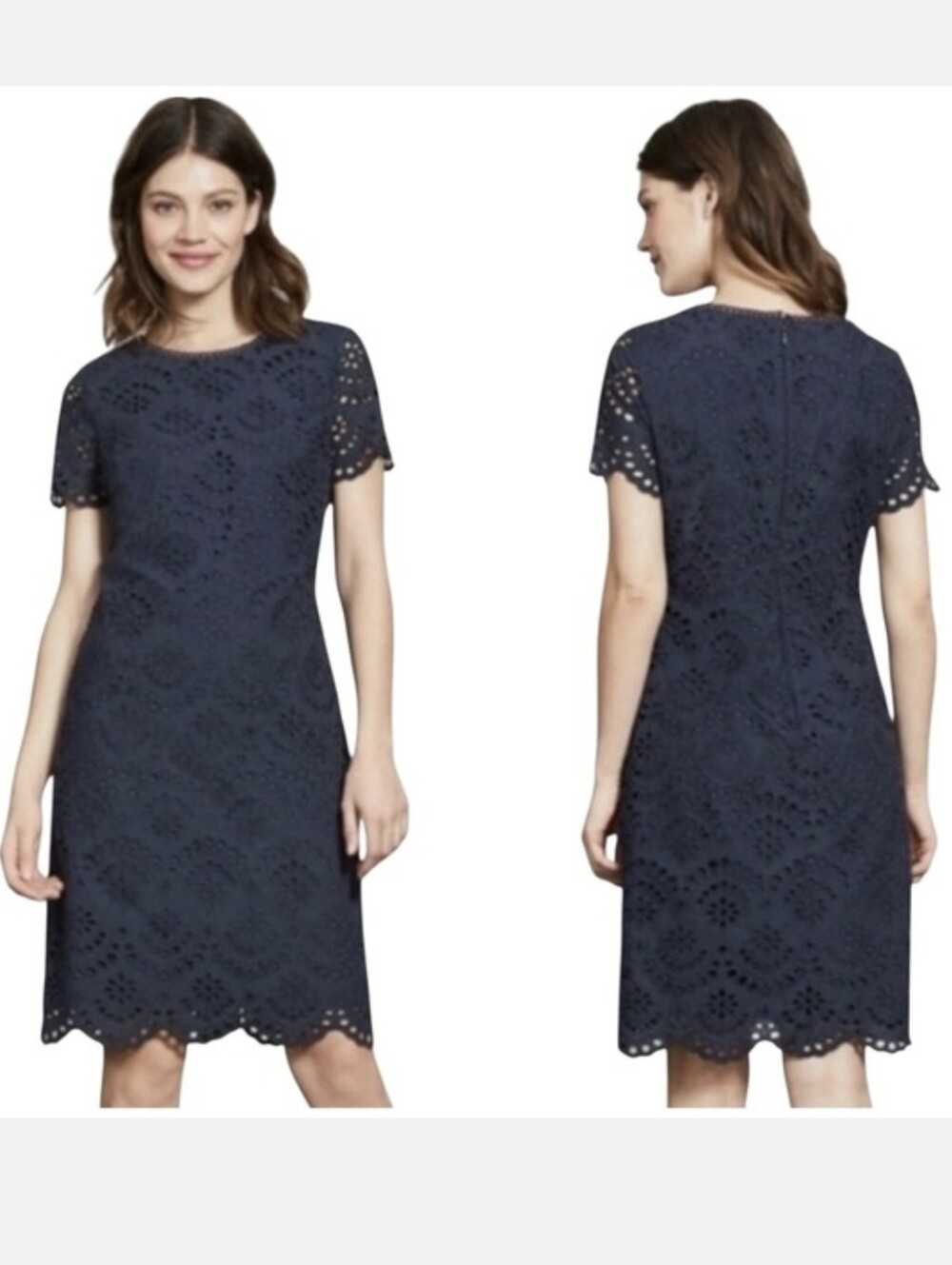 Boden Isadora Broderie Eyelet Lace Shift Dress Sz 4 Navy Cotton Preppy Coastal